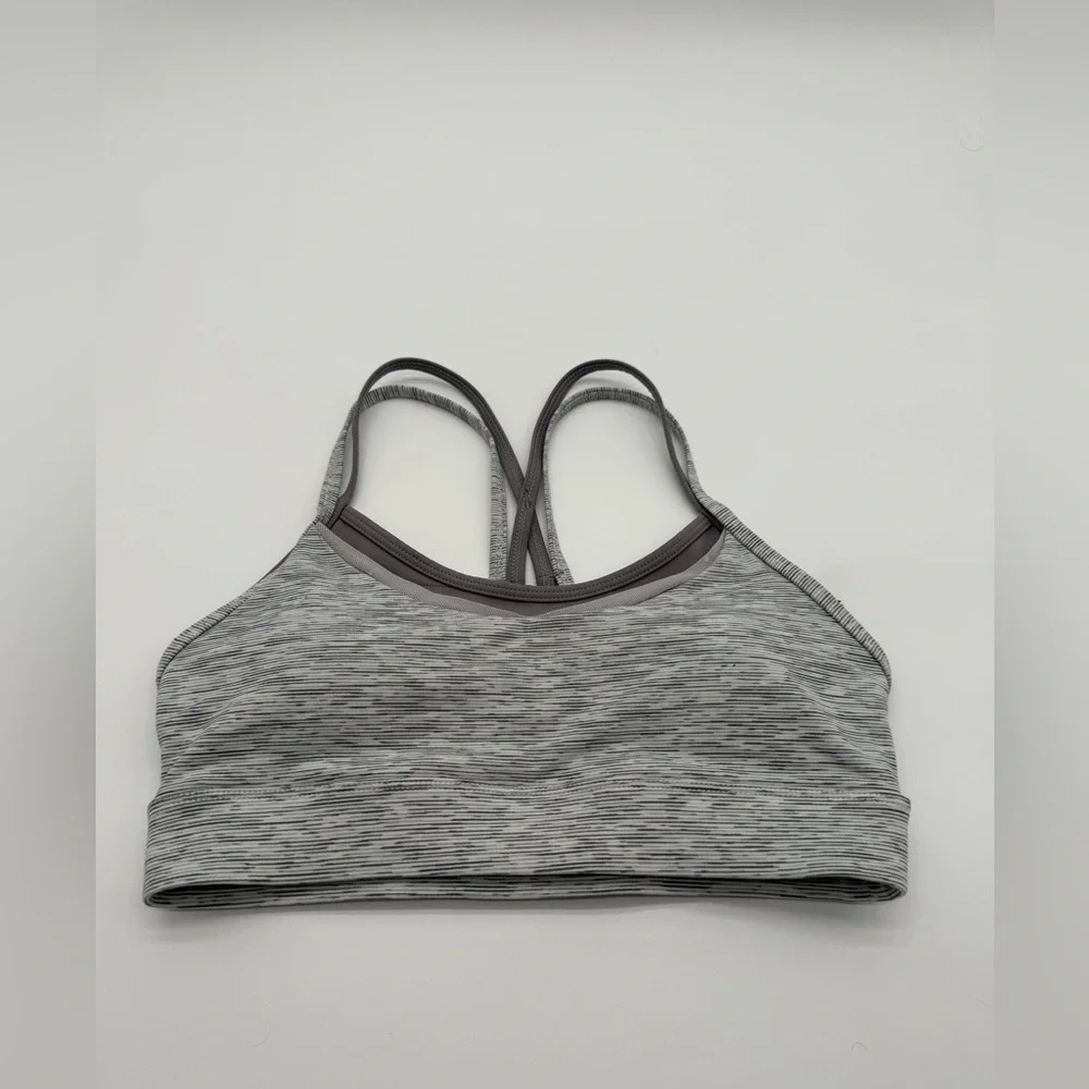 Women’s ZYIA Active Padded Gray Striped Design Sports Bra Sz Small - Picture 2 of 7